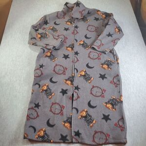 Kathy Ireland Robe Womens XL Gray Teddy Bear Thick Long Sleepwear Full Zip